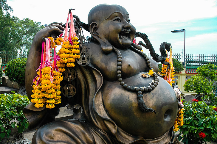 broncefigur, Buddha, fete magen
