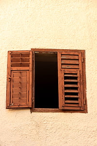 fenêtre de, volets roulants, volets en bois, façade, ouvrir, fermé