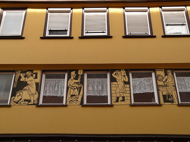 façana, pintura de façana, casa, finestra, hauswand, façana de la casa, història de la ciutat