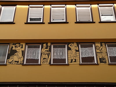 fachada, pintura de fachada, Casa, janela, hauswand, fachada da casa, história da cidade
