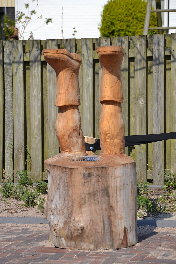 statue, legs, log, wood, funny