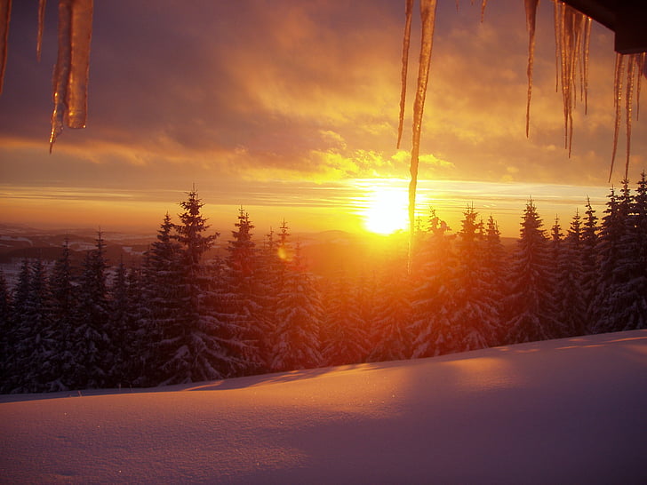 giant mountains, Sunset, talvel, lumi, päike, päikesevalguse, loodus