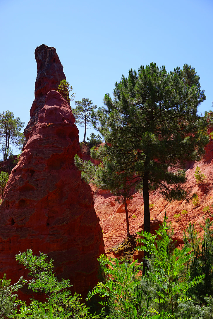 puncak, batu, oker batu, Roussillon, merah, kemerahan, cerah