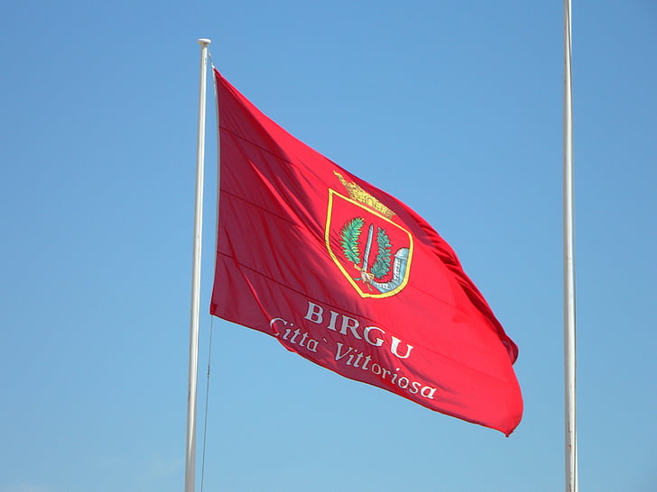 karogs, trieciens, Malta, sarkana, pilsētas karogs, birgu, vittoriosa