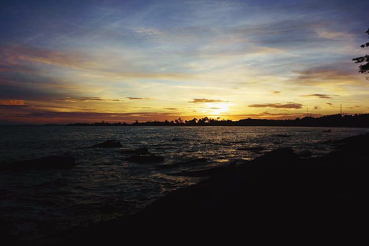 zachód słońca, Ocean, kolorowe, niebo, morze, wody, Natura