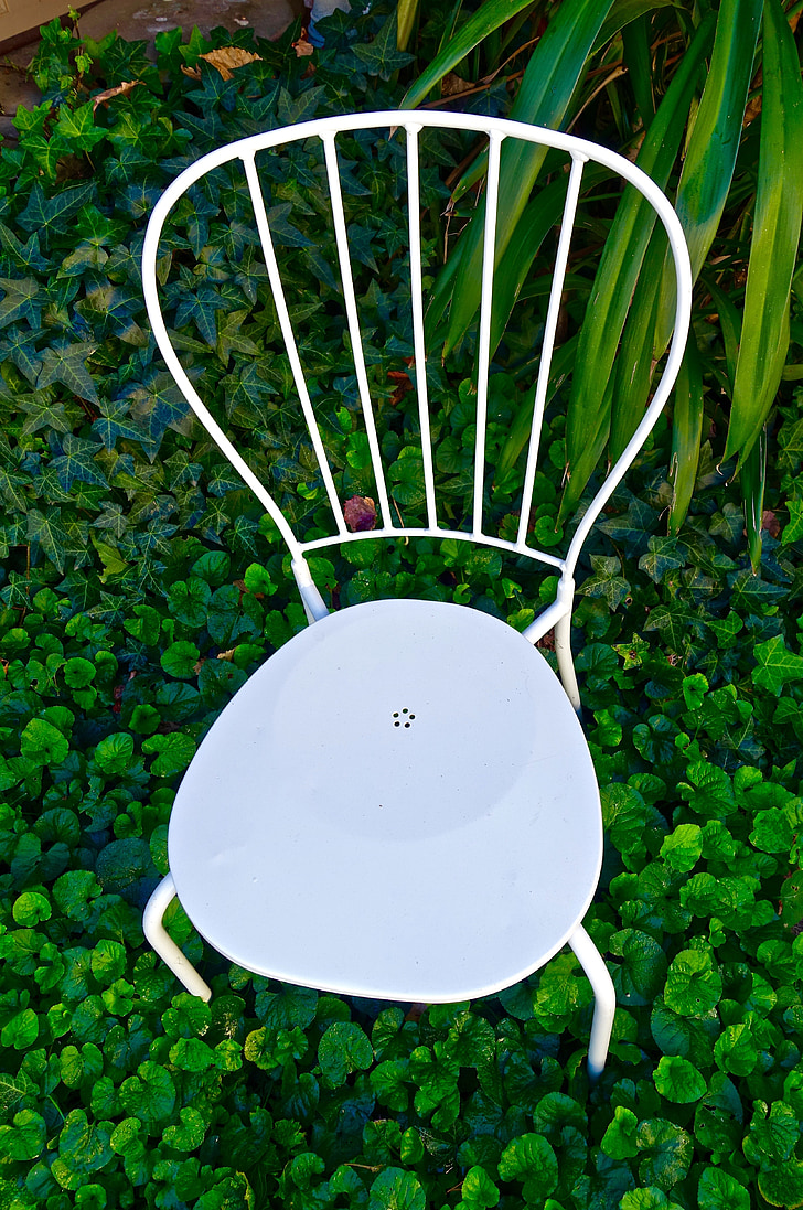 เก้าอี้, สีขาว, สวน, แปลกตา, น้ำแตก, เงียบสงบ, ผ่อนคลาย