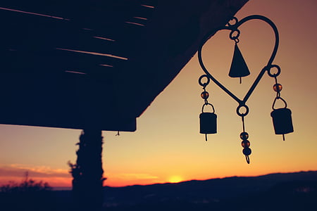 silhouette, photo, chimes, sunset, blur, outdoor, decoration