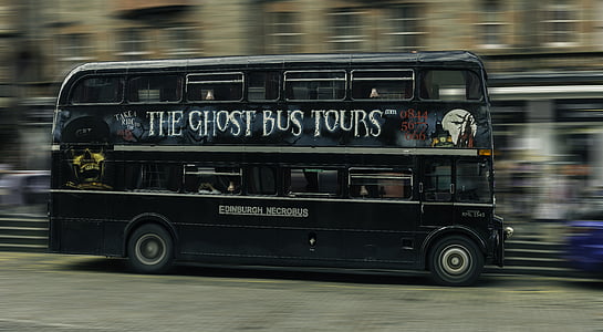 edinburgh, lawnmarket, bus, double decker, ghost tours, scotland