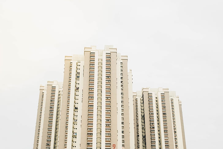 shallow, focus, high, rise, city, buildings, white