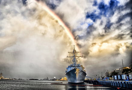 Pearl harbor, Hawaii, varavīksne, kuģis, Navy, militārās, debesis