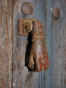 Passepartout, hånd, gamle døren, tre, jern