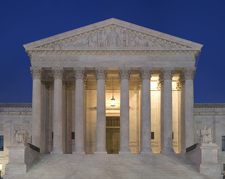 Cour suprême, bâtiment, é.-u., Washington, architecture, tombée de la nuit, justice