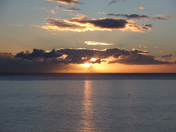 Wschód słońca, Wyspa, ocean Atlantycki, Gran canaria, Playa del inglés