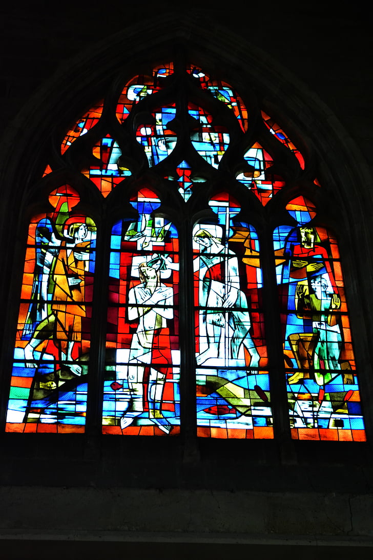 Witraże, Witraże, Kościół, katolicki, okno, Bordeaux, chrzest