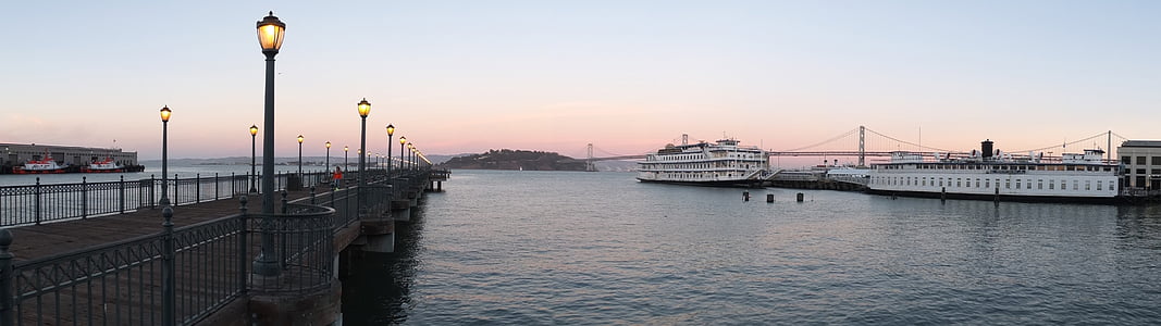 San francisco, é.-u., port, navire, bateau, Pier, coucher de soleil