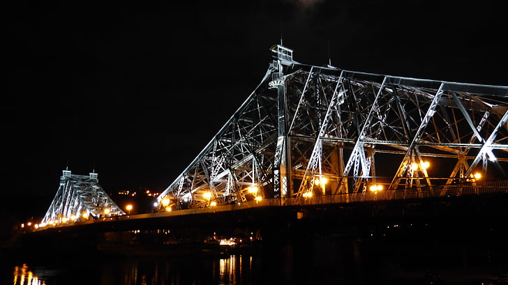 bridge, night, lighting, building, night photograph, dresden, river