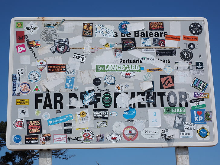 kalkan, sokak tabelası, Cap formentor, yapıştırılmış, etiket, Mallorca