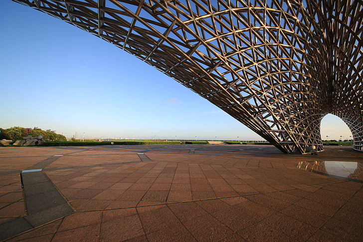 costruzione, griglia, metallo, spiaggia, Parco con vista mare, Shanghai nanhui, architettura