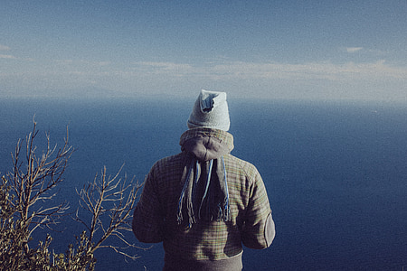 man, standing, watching, ocean, viewpoint, sea, person