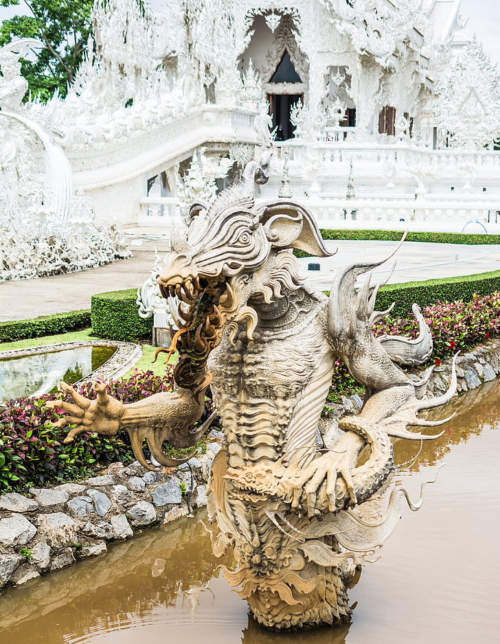 valkoinen temppeli, Chiang rai, Thaimaa, Aasia, arkkitehtuuri, patsas, kulttuurien