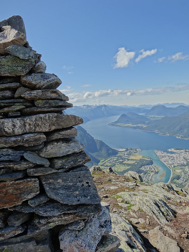 montagne, nature, randonnée pédestre, jalon, fjord, Norvège, paysages