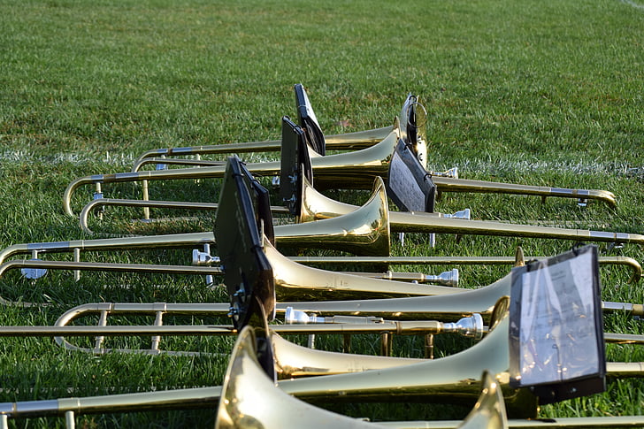 trombone, música, instrumentos, banda, latón, trompeta, musical