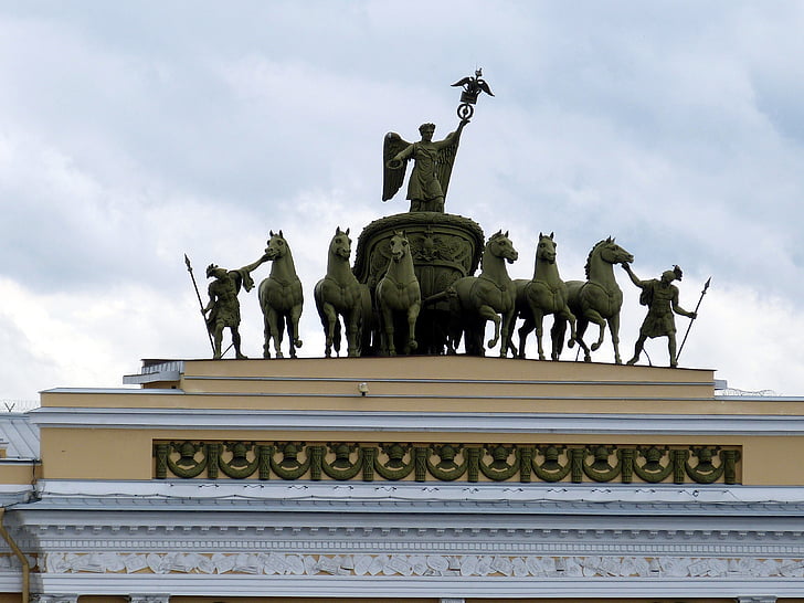 Quadriga, Sint-petersburg, Rusland, paard, het platform, historisch, gebouw