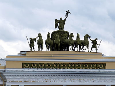 Quadriga, st petersburg, Ryssland, häst, arkitektur, historiskt sett, byggnad