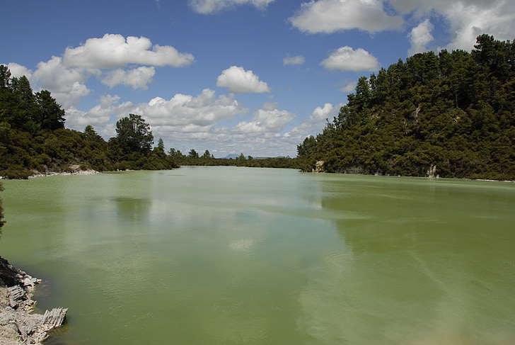 Lago, nuvole, acque, Lago verde smeraldo, Nuova Zelanda