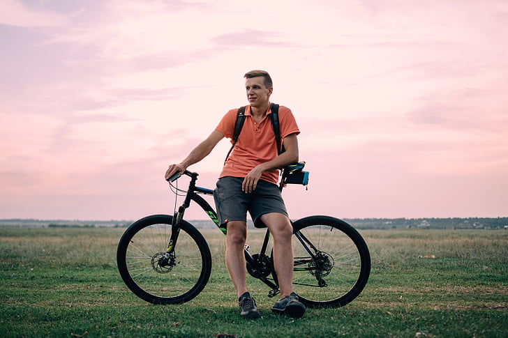 bicycle, bike, cyclist, exercise, fitness, grass, man