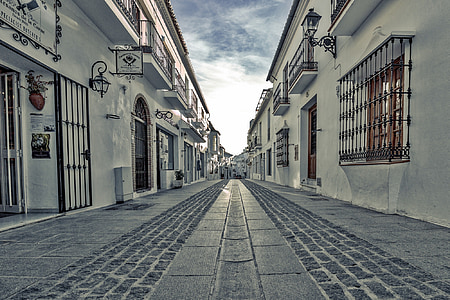 ulice, Panorama, Mijas, Andalusie, Španělsko, Architektura, město