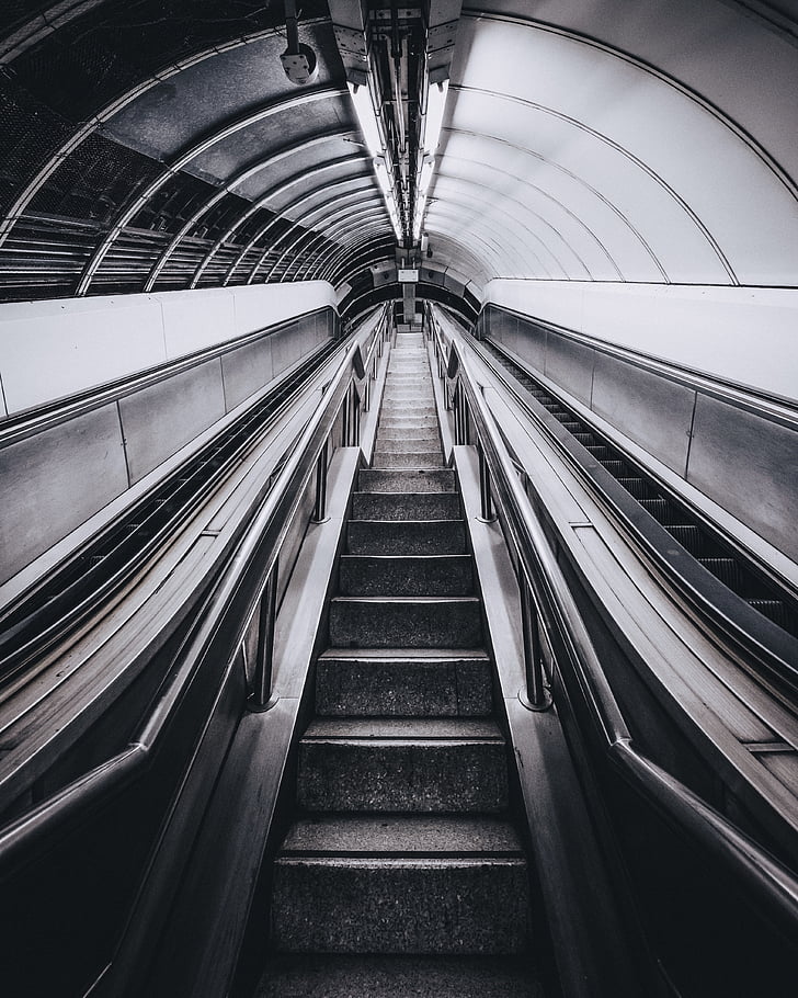 gray, subway, staircase, stairway, underground, futuristic, steps