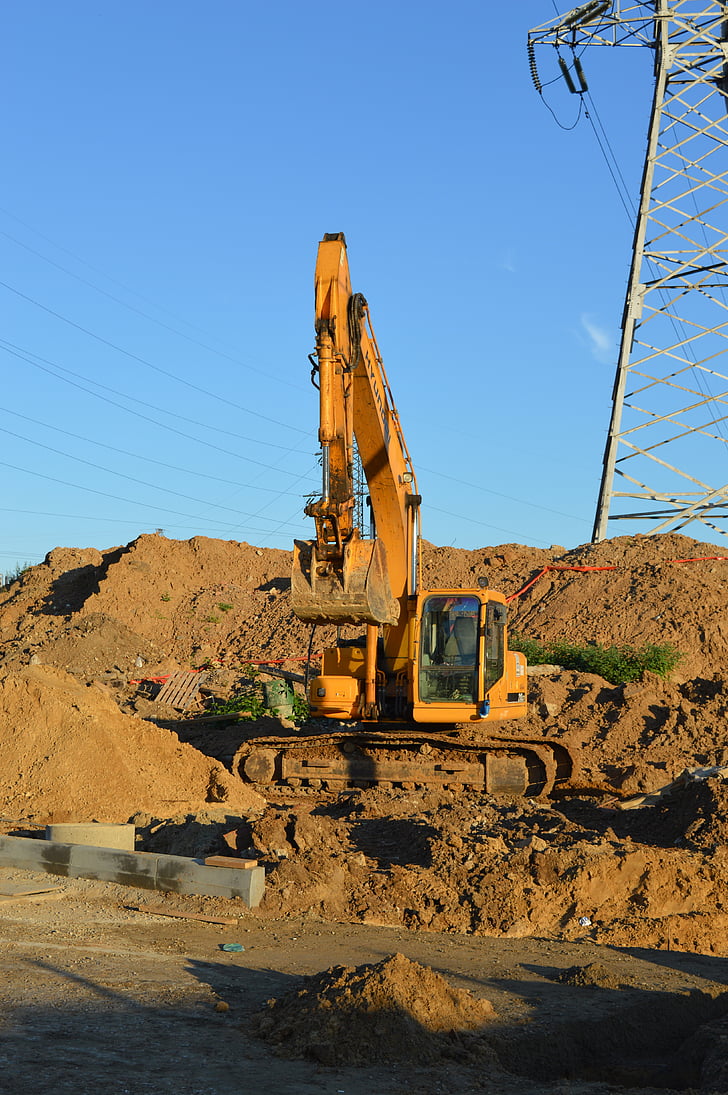 excavator, construction equipment, excavator digs, sand, special machinery, bucket, road repair