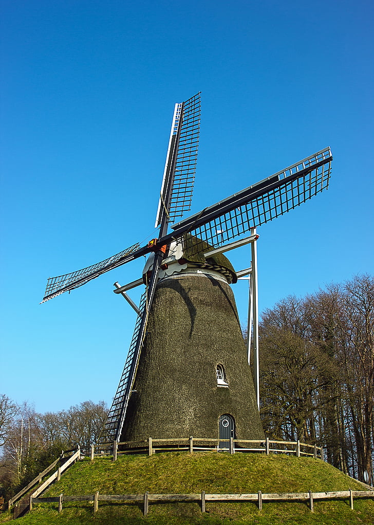 Moulin, Pays-Bas, Dutch mill, nature, paysage hollandais, moulin historique, énergies alternatives