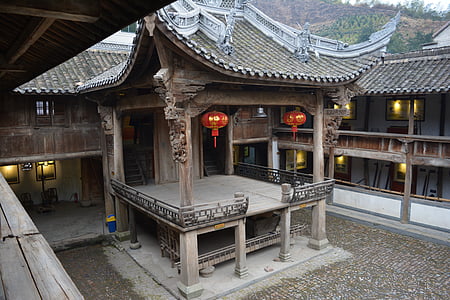 Hall scenen, Zhejiang lantlig hall, kinesiska antika arkitekturen