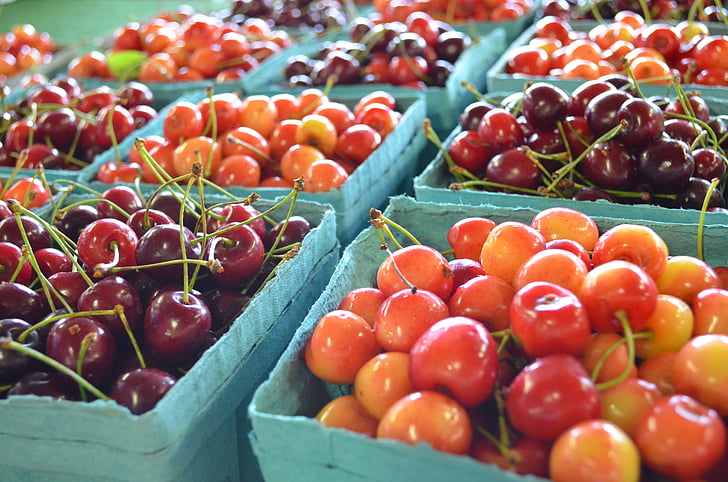 cereja, mercado de agricultores, comida, orgânicos, saudável, fresco, local