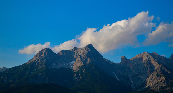 muntanyes, núvol, núvols, blau, Àustria, cim de muntanya, cel blau