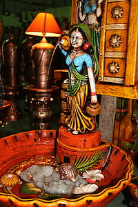 Indiase, water, fontein, vrouw, kleurrijke, Deco, Figuur