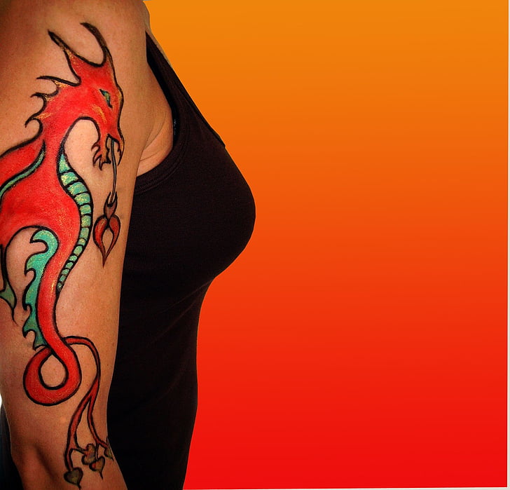 tetovanie, dočasné, Dragon, ARM, Lady, samica, orámovanie