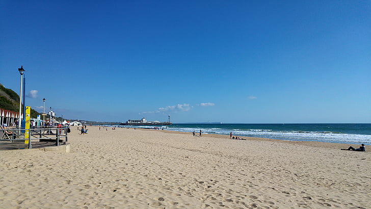 Plaża w Bournemouth, brzegiem morza, Wybrzeże, Plaża, wakacje, Bournemouth, wakacje