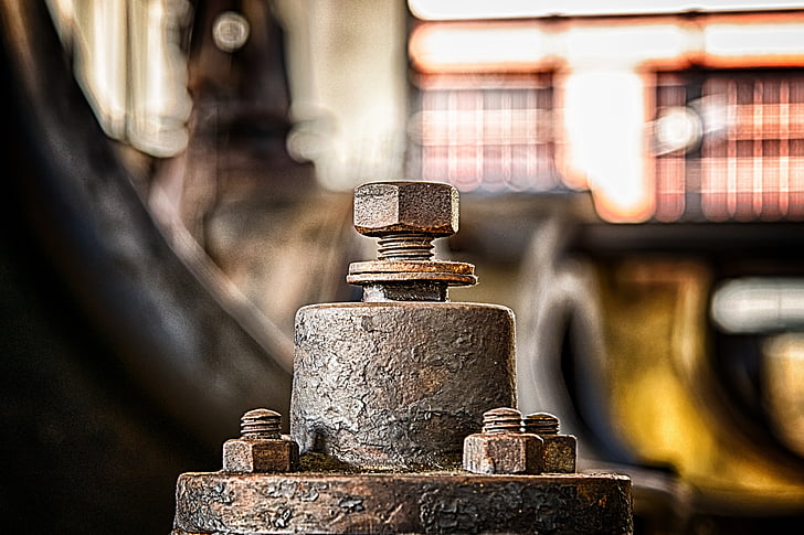blur, bolts, close -up, iron, metal, nuts, rusted