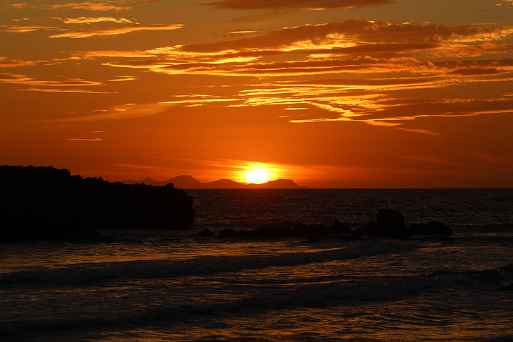 nap, naplemente, Menorca, Mallorca, óceán, tenger, Beach