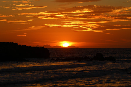solen, solnedgang, Menorca, Mallorca, hav, sjøen, stranden