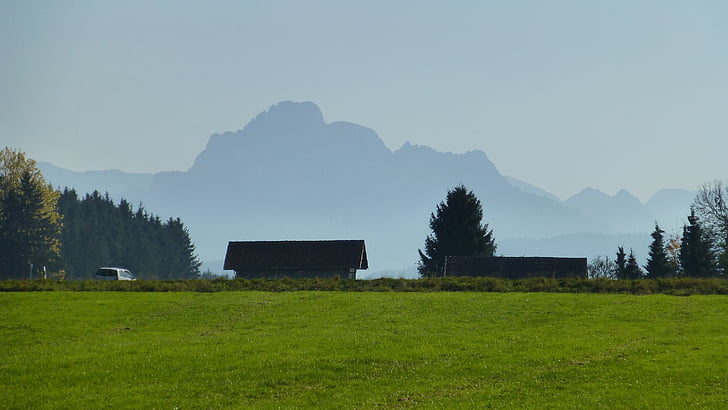 Allgäu, podzim, säuling, Panorama, pohled, louka, slunce