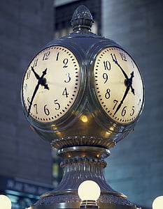 klokke, terminalen, ekstern, praktfull hovedbanestasjonen, Manhattan, Manhattan, tid