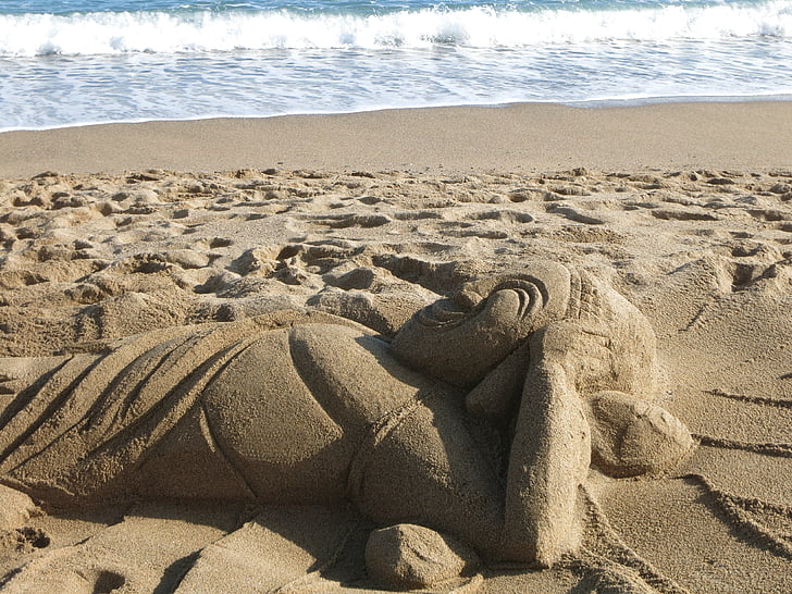liiv, Beach, skulptuur, Art, laine, sandburg, liiv skulptuur