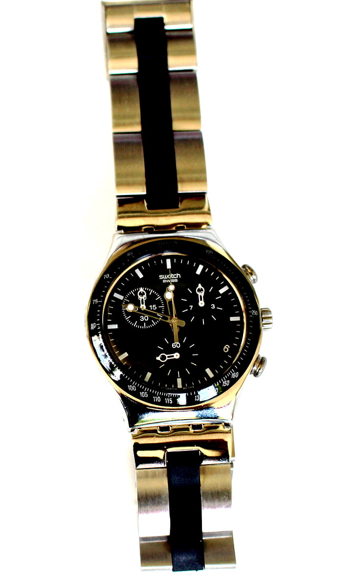 tiempo, reloj de pulsera, de los hombres, Swatch, elaborado en Suiza, acero inoxidable, resistente al agua