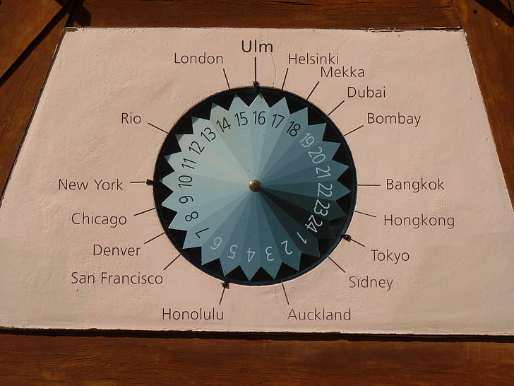 Weltzeituhr, Uhr, Ulm, Zeit der, Zeit unter Angabe