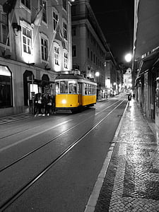 葡萄牙, 里斯本, 地铁, 电车, 街道, 黄色, 黑色