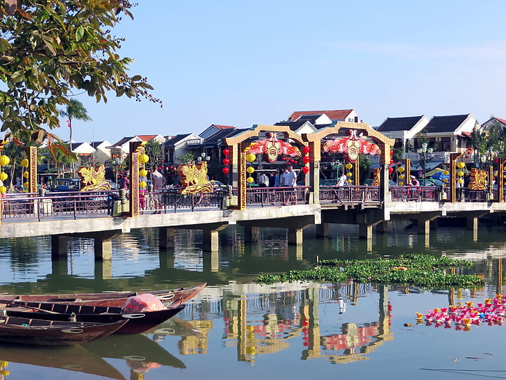 Vietnam, Hoi an, Most, Festival, populární, voda, odrazy